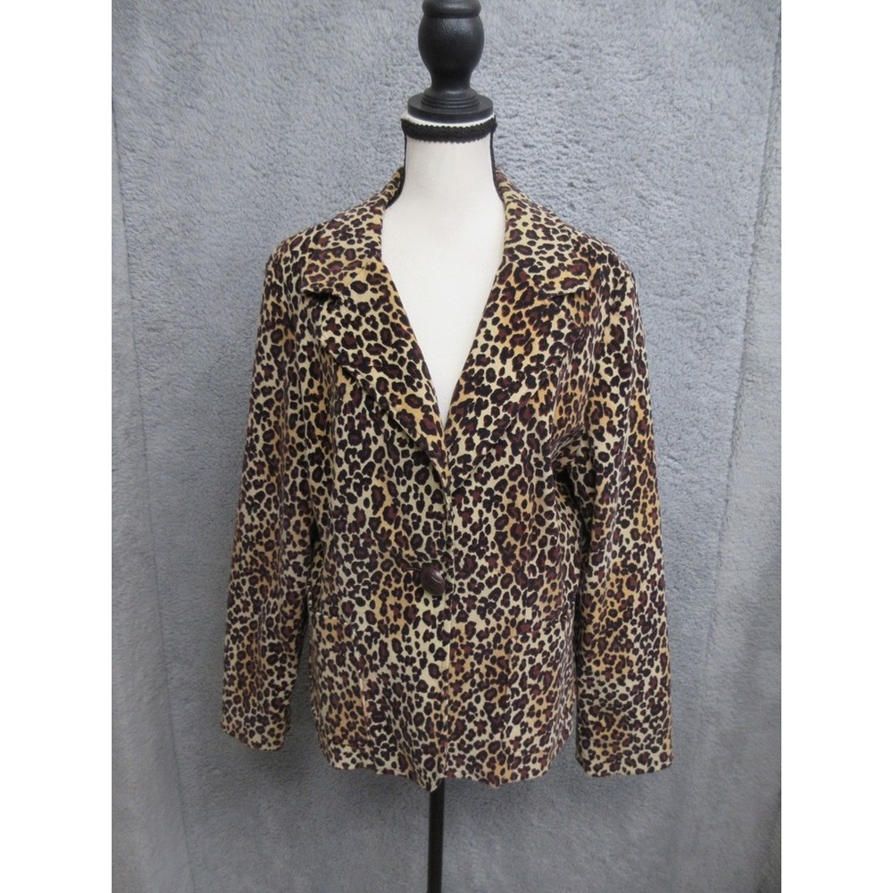 Larry Levine Y2K Animal Print Corduroy Blazer Women 14 Tan Office Indie Sleeze